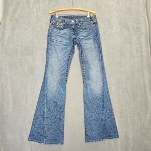 Vtg True Religion Denim Joey Low Rise Flare Jeans Twisted Seam Womens 27 A5-2